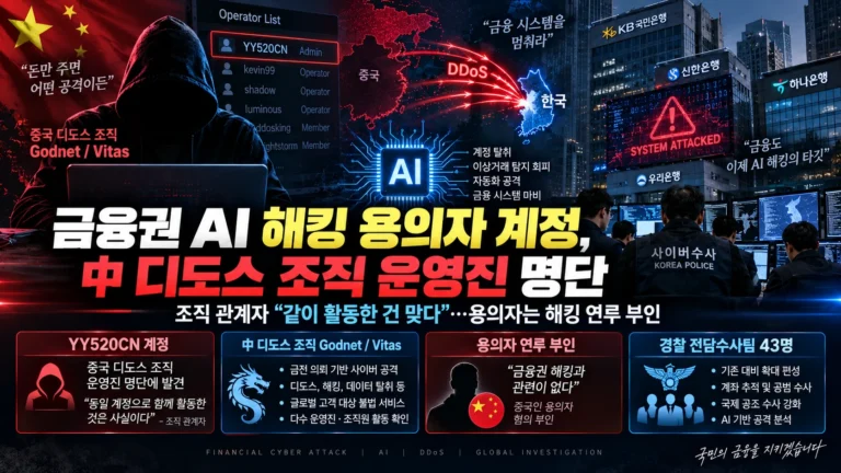 금융권 AI 해킹 용의자 계정, 중국계 디도스 조직 운영진 명단서 확인