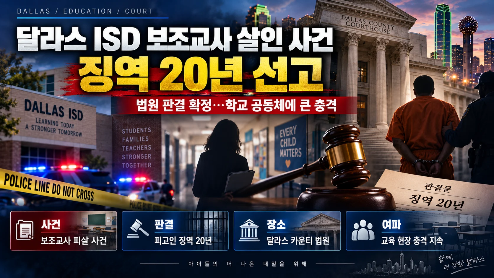 달라스 ISD 보조교사 살해 사건, 피고인 징역 20년 선고