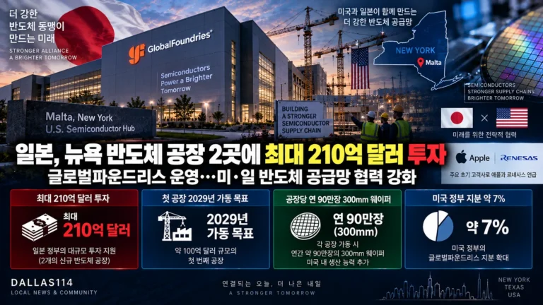 일본, 뉴욕 반도체 공장 2곳에 최대 210억 달러 투자…글로벌파운드리스가 운영
