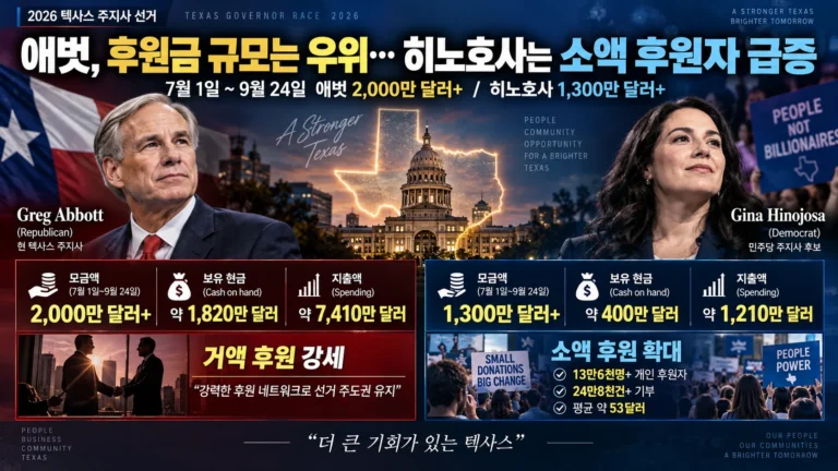 애벗, 선거자금 모금 우위 유지…히노호사는 소액 후원자 13만6천명 ‘급증’