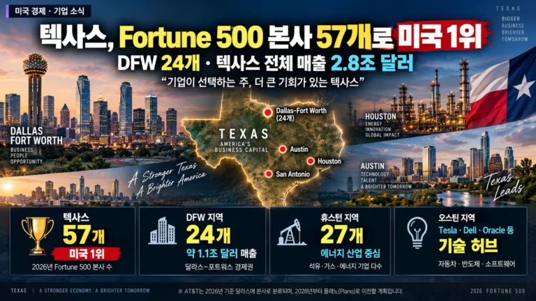 텍사스, Fortune 500 본사 57개로 미국 1위…DFW에만 24개