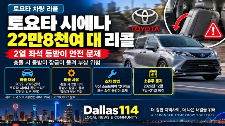 토요타 시에나 리콜 등받이 관련 뉴스 대표 이미지